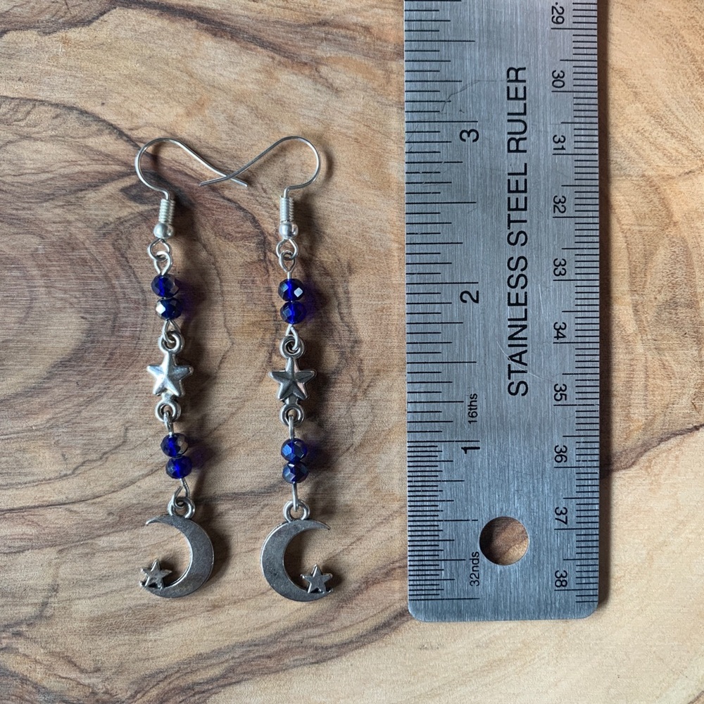 🌸2 for $24🌸 Long Blue Moon Star Charm Earrings - Picture 2 of 5